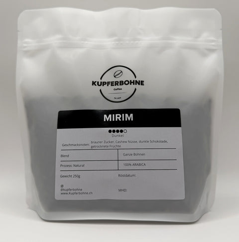 Kupferbohne Mirim – dunkel gerösteter Espresso aus Brasilien, 250 g Kaffeebeutel, Frontansicht
